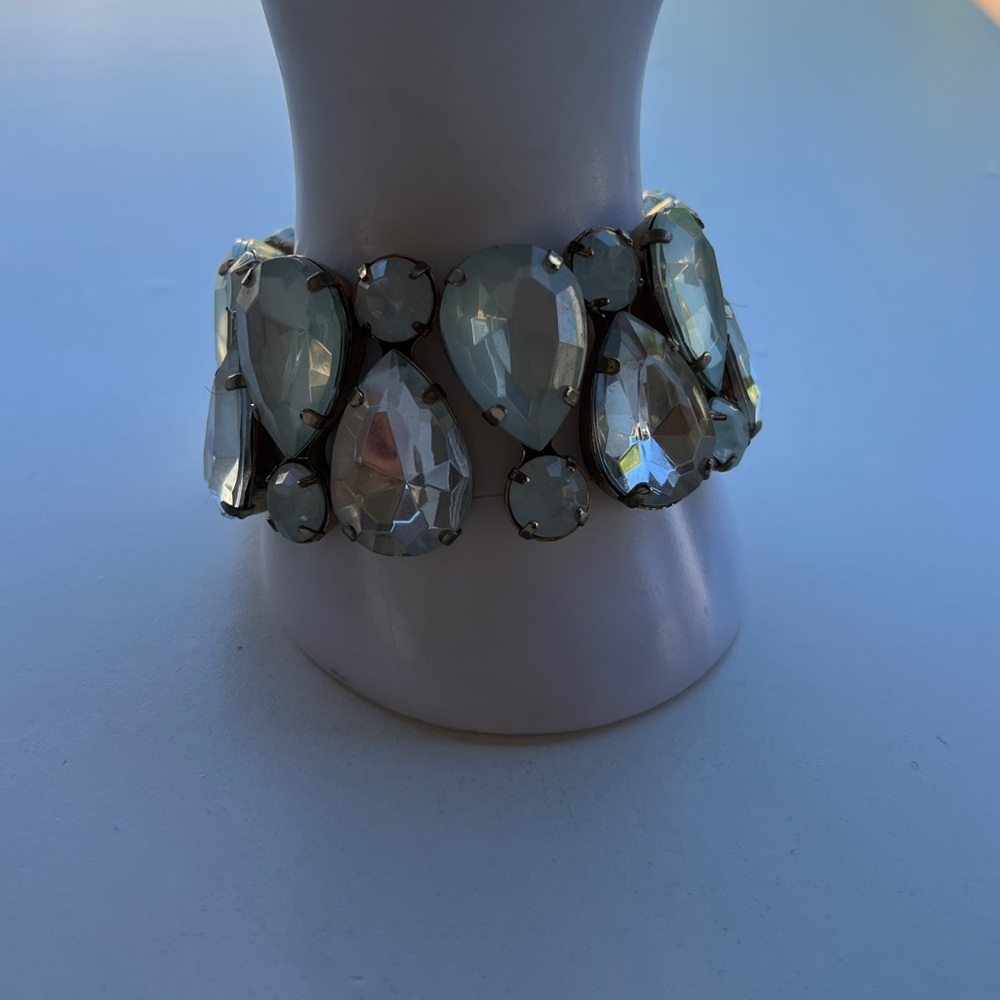 Vintage Italian Bracelet Large clear Blue Multiple Crystals Stones Quality Sz 7”